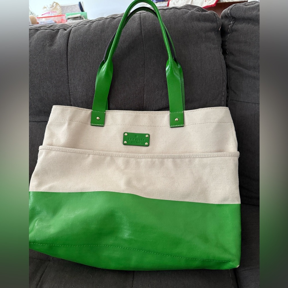 Kate Spade Green and Cream Tote Bag